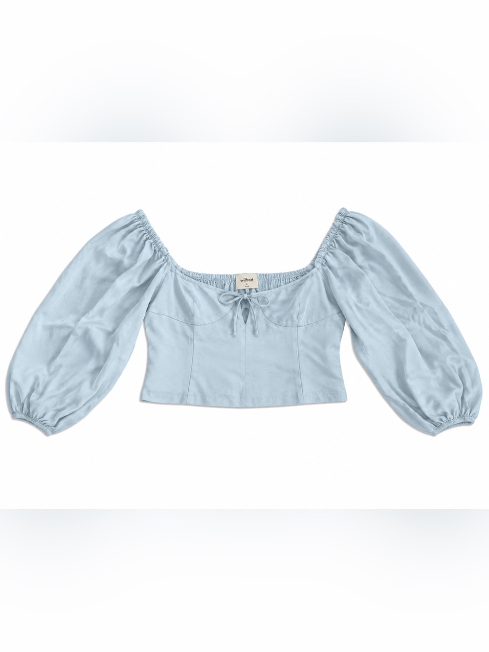 Wilfred Light Blue Puff Sleeve Square Neck Novella  Crop Top